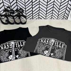 Set of SHEIN Black & Gray Crop Tops with Nashville Graphic, Both Size Lg., Set